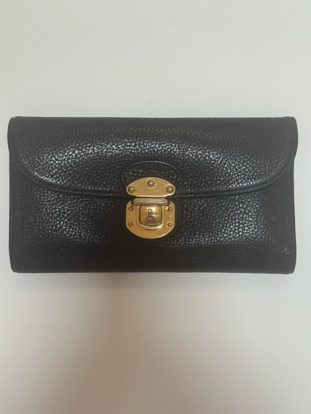 Louis Vuitton Mahina Brown Pebbled Leather Wallet with Gold Hardware